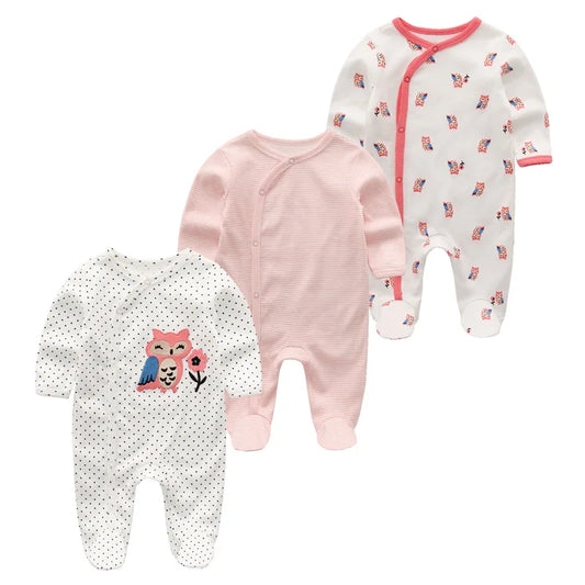 3-Piece Cotton Baby Footie Set with Cartoon Design