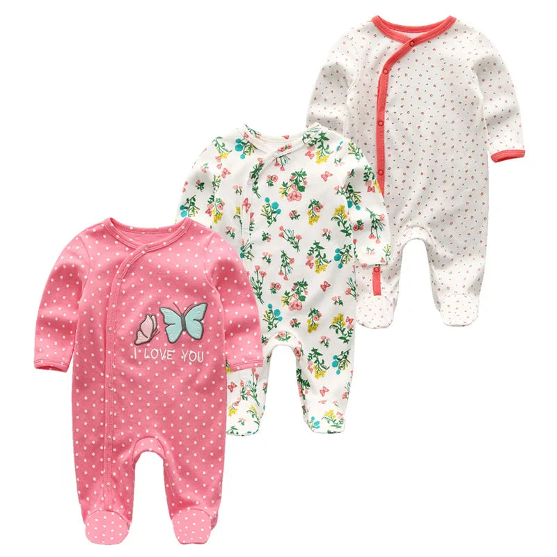 3-Piece Cartoon Baby Clothes Set - Cotton Footie Jumpsuit for Newborn