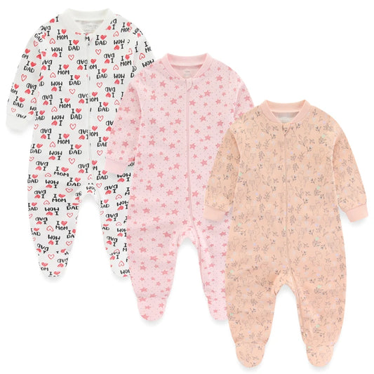 3-Piece Cartoon Baby Clothes Set - Cotton Footie Jumpsuit for Newborn