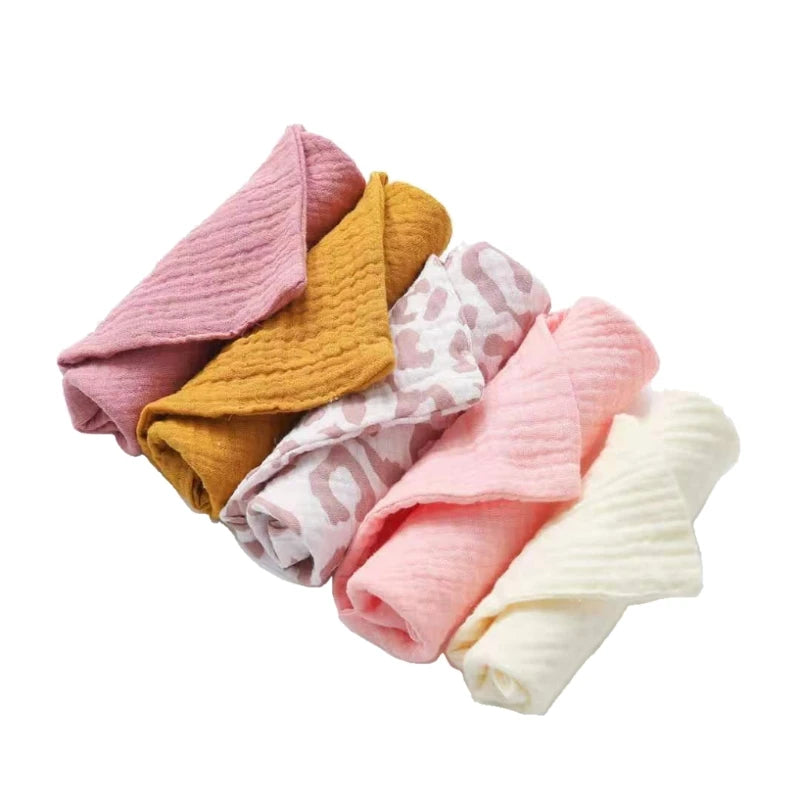 Baby Cotton Washcloth Set - 5-Piece Muslin Towels & Bibs