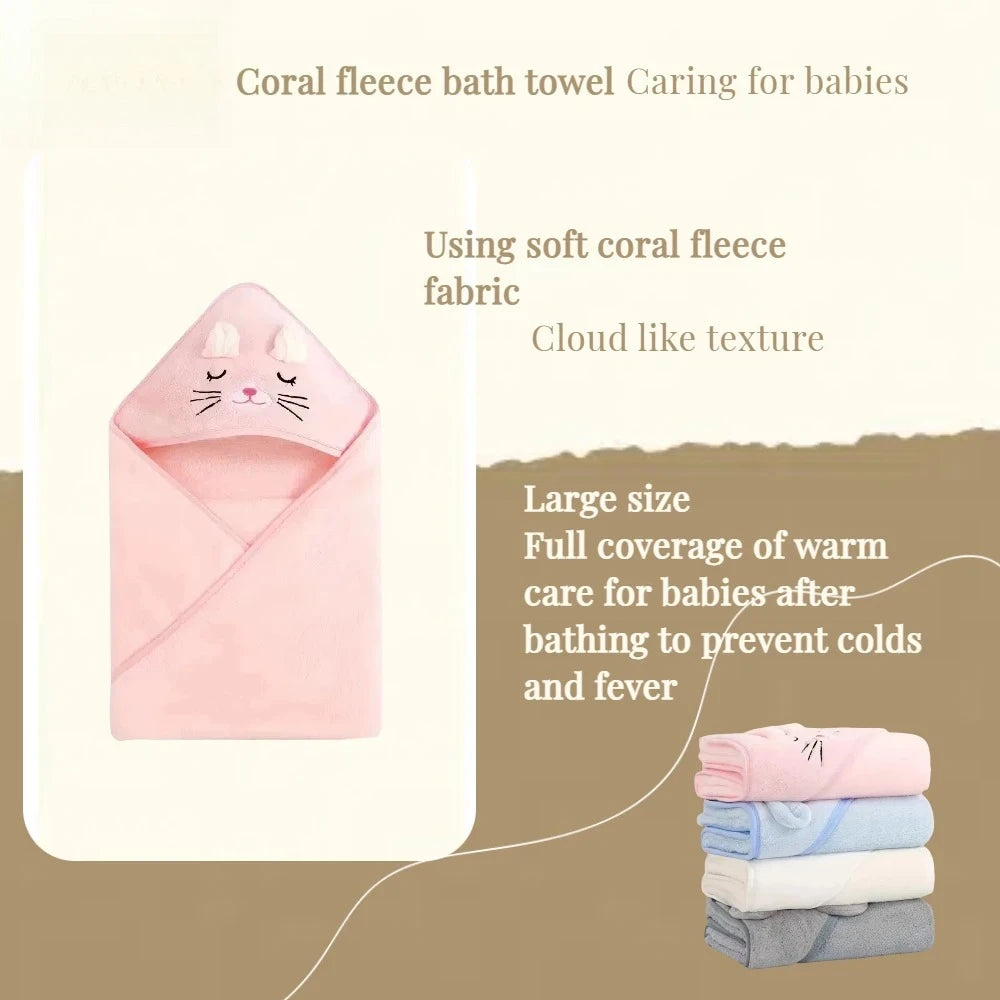 Animal Hooded Baby Bath Towel - Soft Coral Velvet Bathrobe