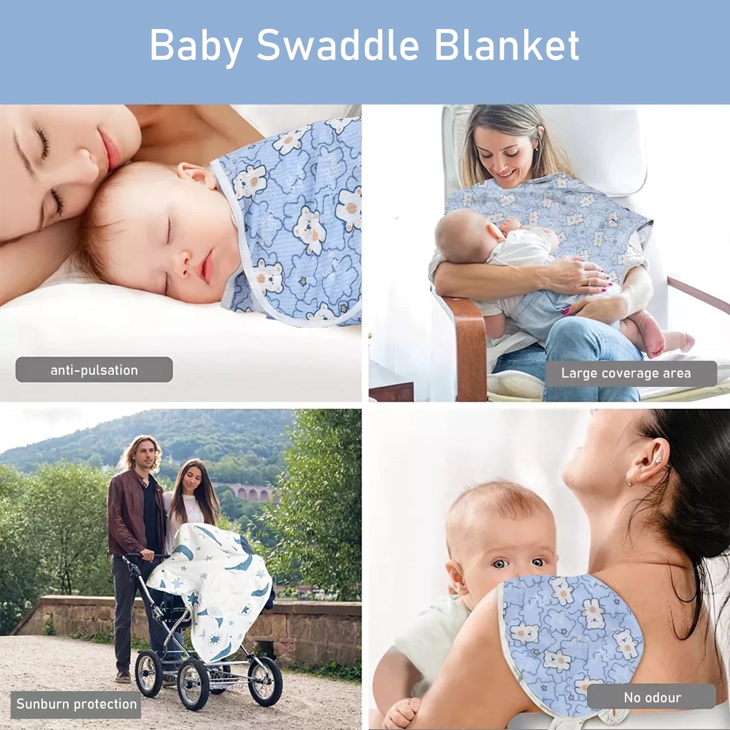 Cartoon Print Swaddle and Hat Set - Cotton Newborn Wrap