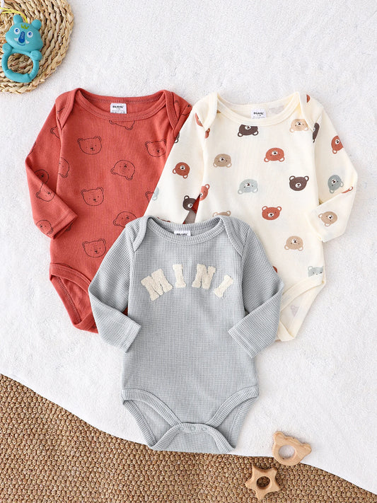 Baby Bodysuit Set - 3 Pack Long Sleeve