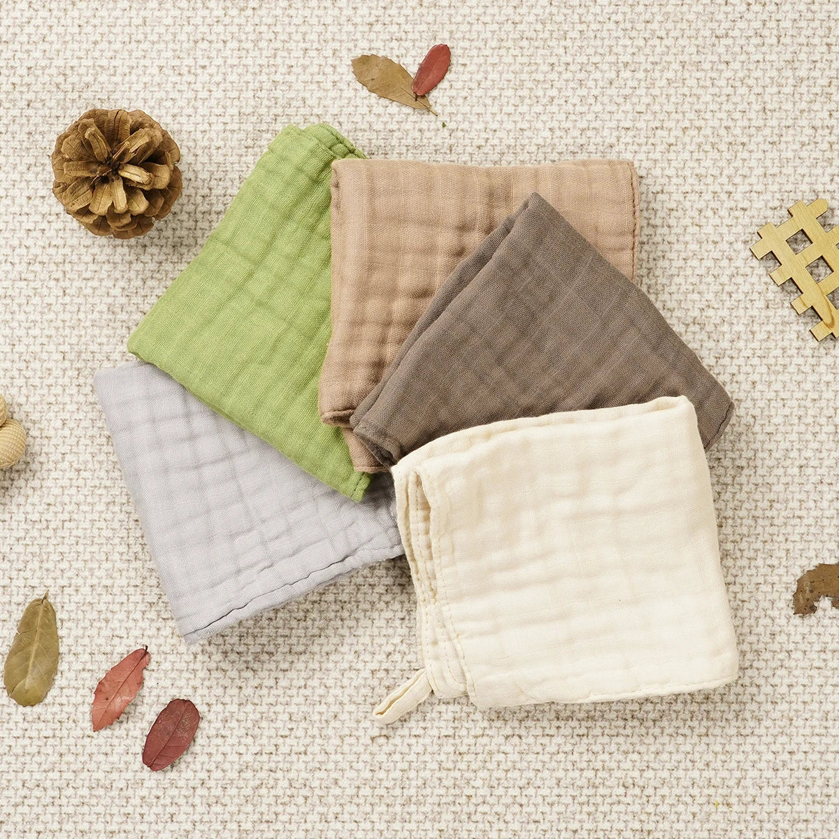 Bamboo Muslin Washcloth Set - 5-Piece Soft Baby Towels & Bibs
