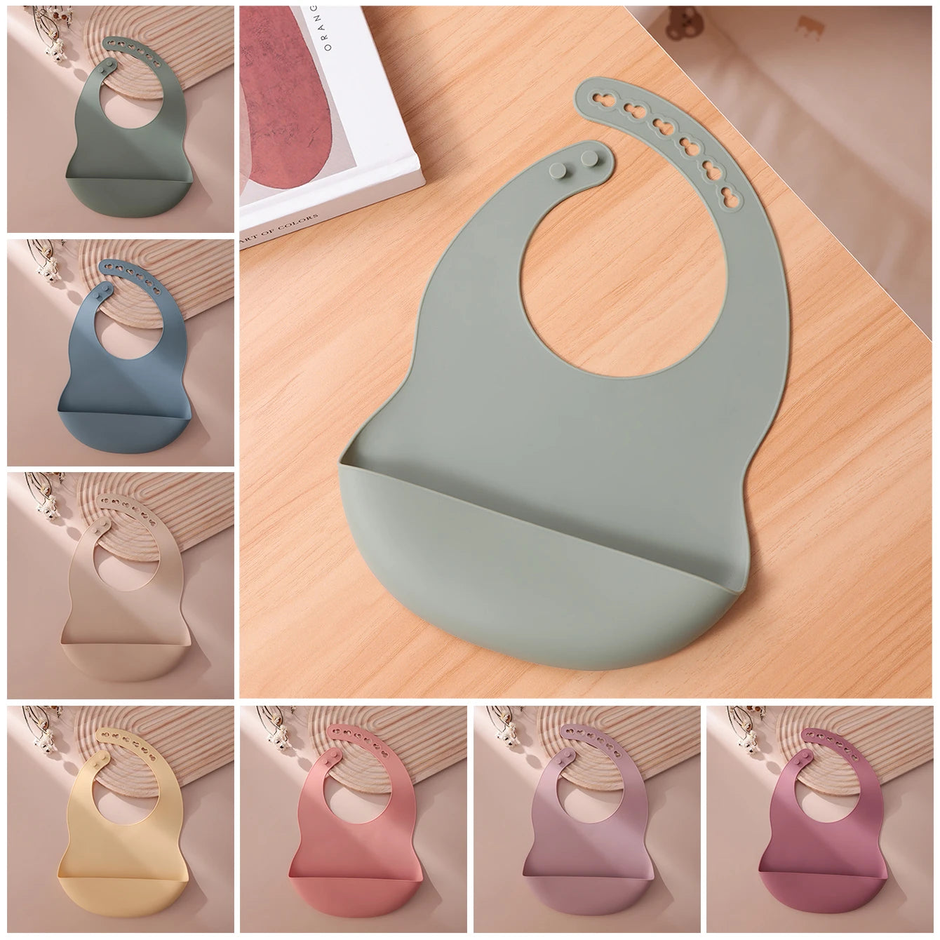 Silicone Baby Bib - Adjustable Waterproof Feeding Bib BPA Free for Toddlers