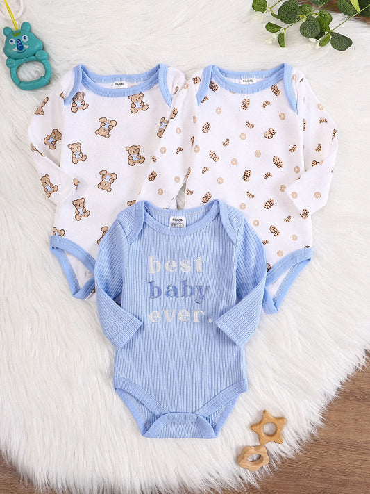 Baby Bodysuit Set - 3 Pack Long Sleeve