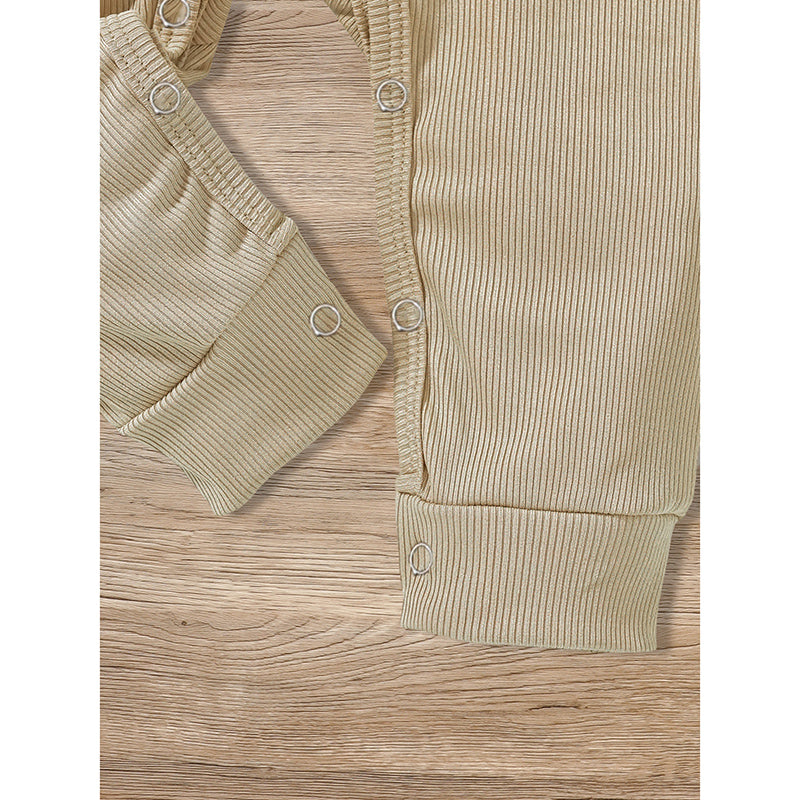 Soft Ribbed Baby Romper - 3-Pack Long Sleeve Button-Front Jumpsuit for Newborn to 24 Months
