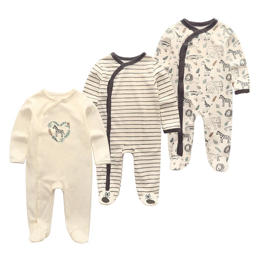 3-Piece Cartoon Baby Clothes Set - Cotton Footie Jumpsuit for Newborn