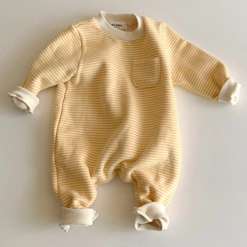 Classic Striped Yellow and Black Cotton Baby Romper