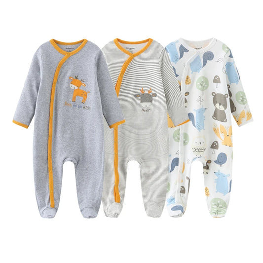 3-Piece Cartoon Baby Clothes Set - Cotton Footie Jumpsuit for Newborn