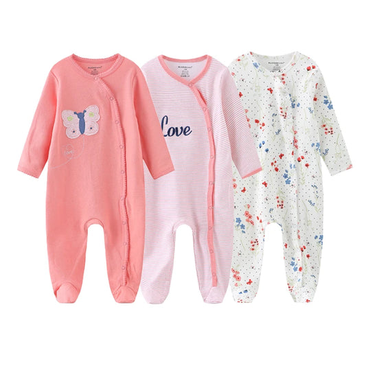 3-Piece Cartoon Baby Clothes Set - Cotton Footie Jumpsuit for Newborn