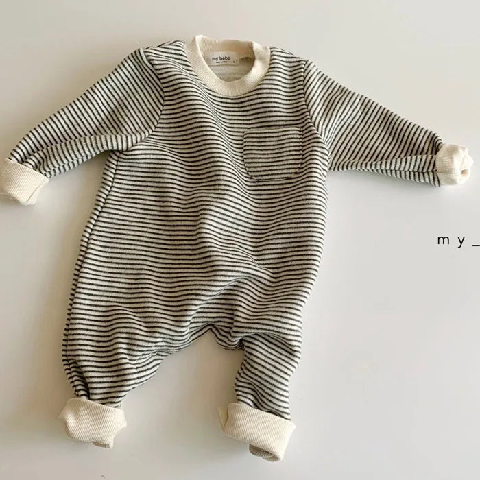 Classic Striped Yellow and Black Cotton Baby Romper
