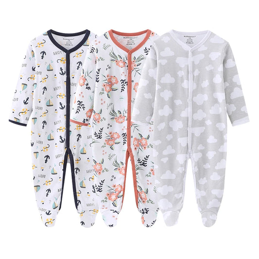3-Piece Cartoon Baby Clothes Set - Cotton Footie Jumpsuit for Newborn
