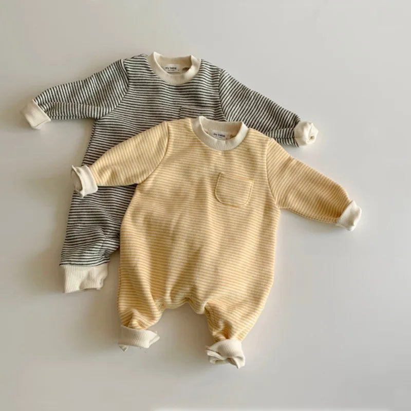 Classic Striped Yellow and Black Cotton Baby Romper