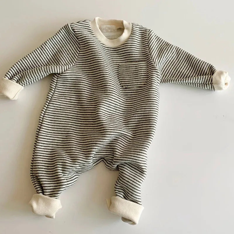 Classic Striped Yellow and Black Cotton Baby Romper