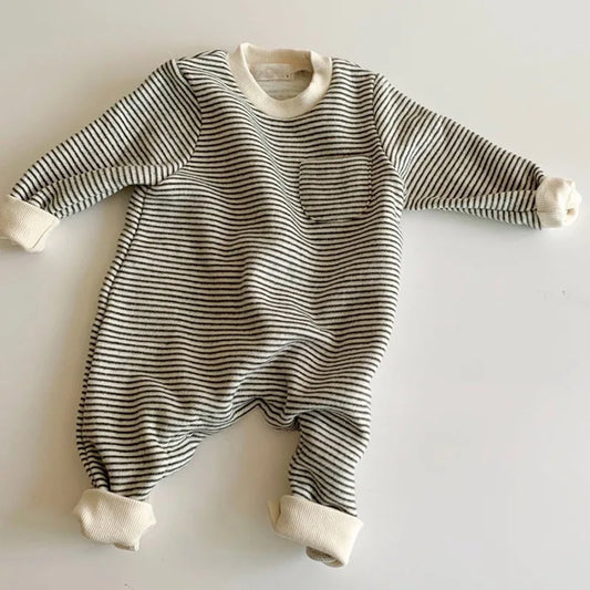 Classic Striped Yellow and Black Cotton Baby Romper
