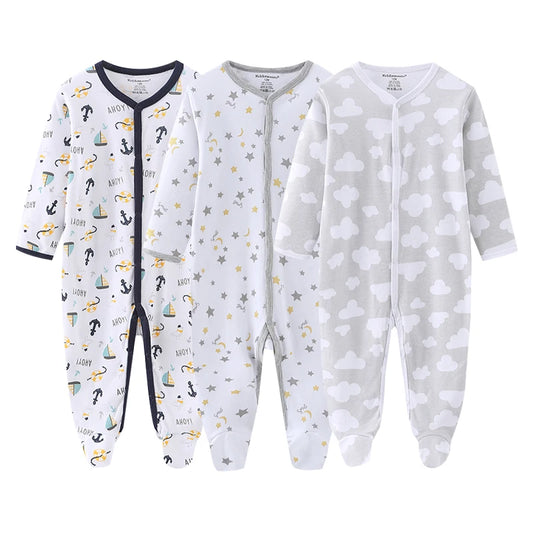 3-Piece Cartoon Baby Clothes Set - Cotton Footie Jumpsuit for Newborn
