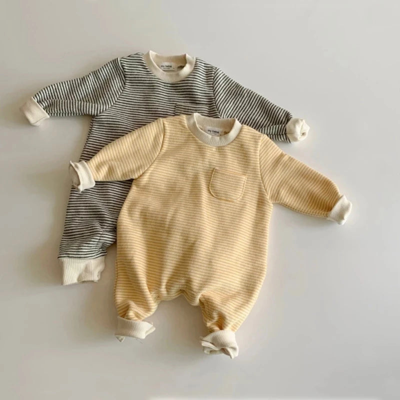 Classic Striped Yellow and Black Cotton Baby Romper