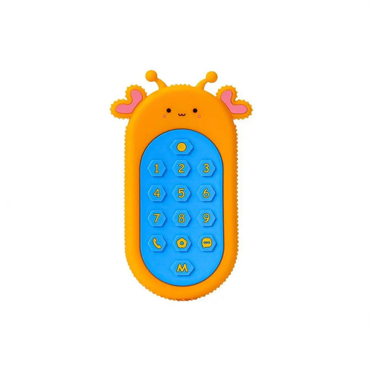Toy phone with a cartoonish design on a white background