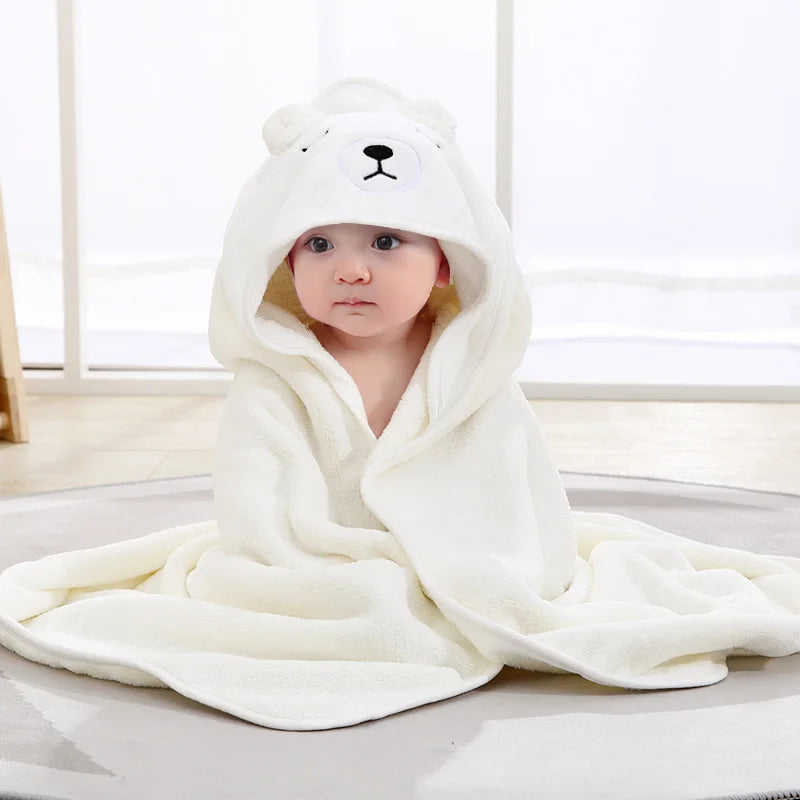 Cartoon Animal Hooded Baby Bath Towel - Soft Coral Fleece Blanket