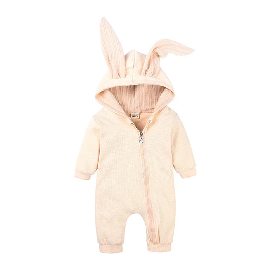 Baby onesie with bunny ears on a white background