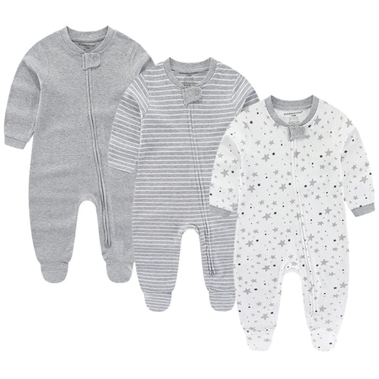 3-Piece Cotton Baby Footie Set with Cartoon Design