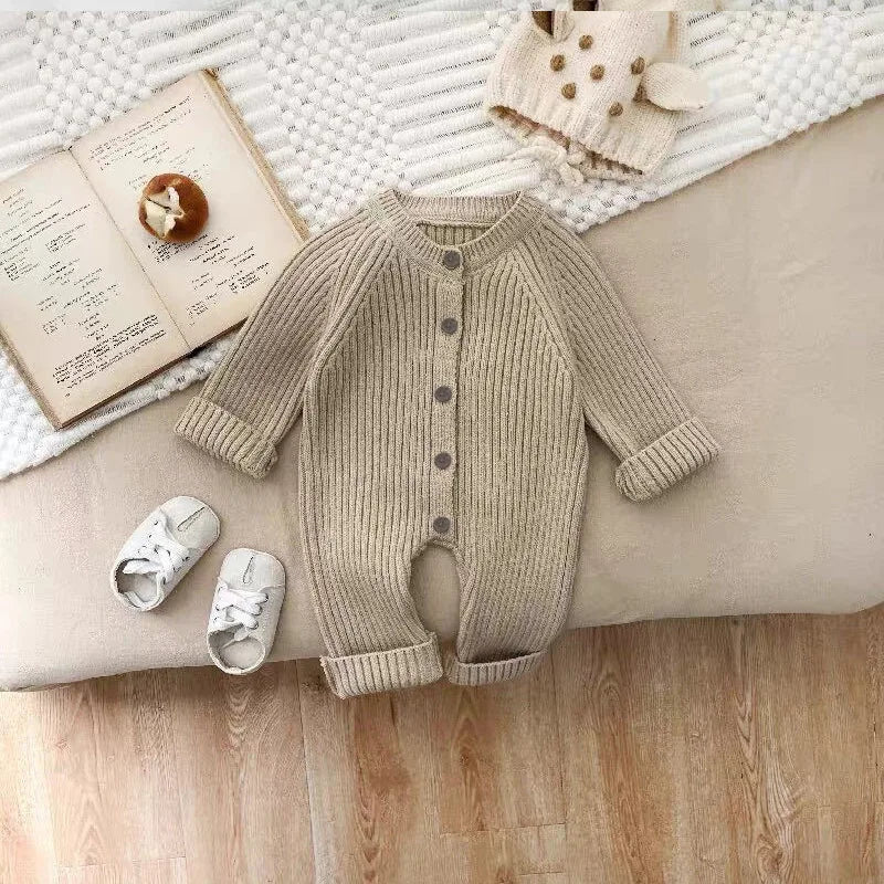 Soft Knitted Baby Romper with Button Front