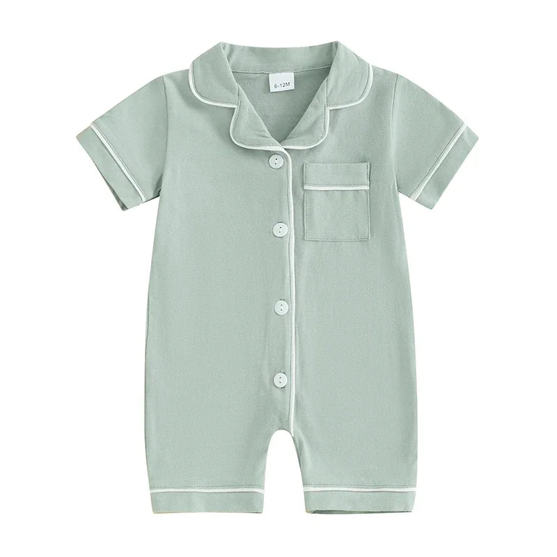 Baby Short Sleeve Pajama - Button-Down Sleepwear with Pocket