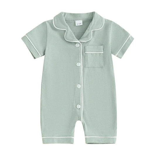 Baby Short Sleeve Pajama - Button-Down Sleepwear with Pocket