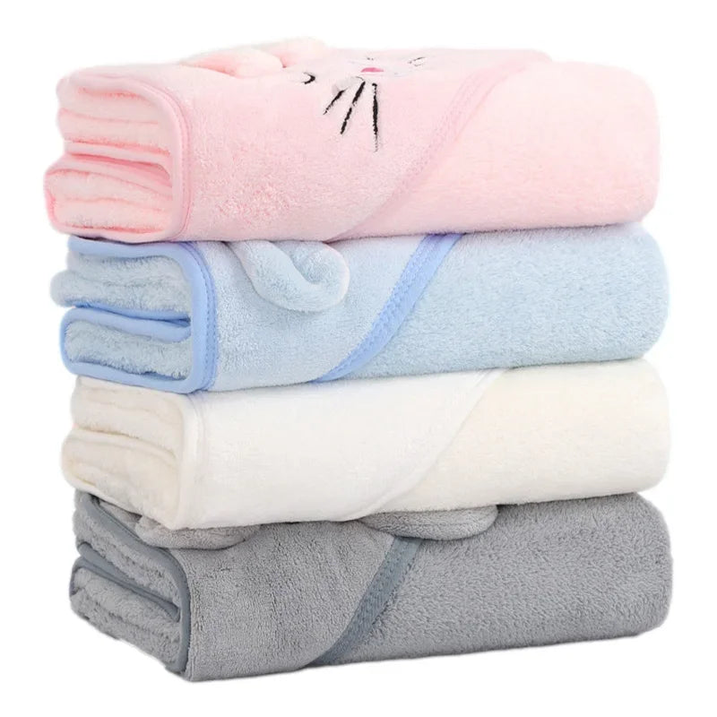 Cartoon Animal Hooded Baby Bath Towel - Soft Coral Fleece Blanket