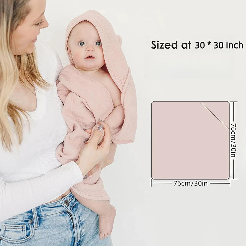 Muslin Hooded Baby Bath Towel - Ultra-Soft Cotton 30x30in