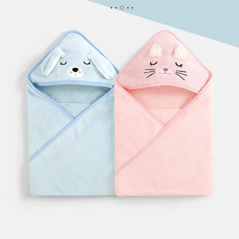 Cartoon Animal Hooded Baby Bath Towel - Soft Coral Fleece Blanket