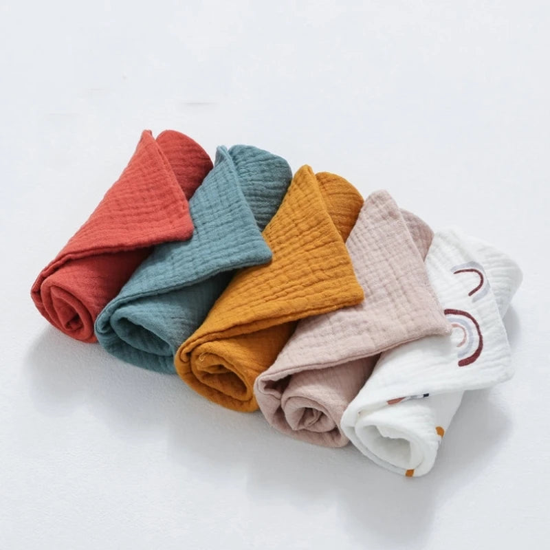 Baby Cotton Washcloth Set - 5-Piece Muslin Towels & Bibs