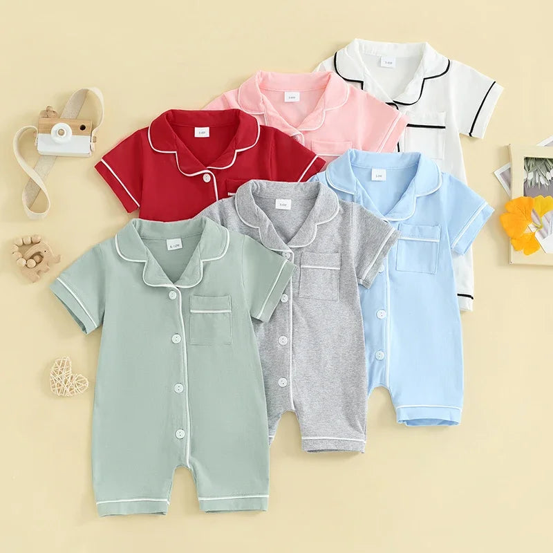 Baby Short Sleeve Pajama - Button-Down Sleepwear with Pocket