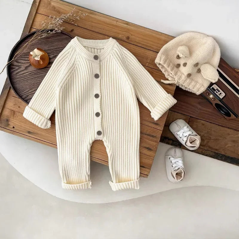 Soft Knitted Baby Romper with Button Front