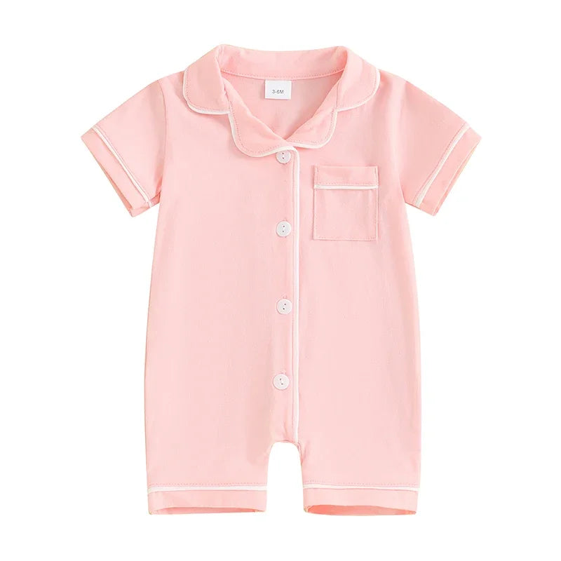 Baby Short Sleeve Pajama - Button-Down Sleepwear with Pocket