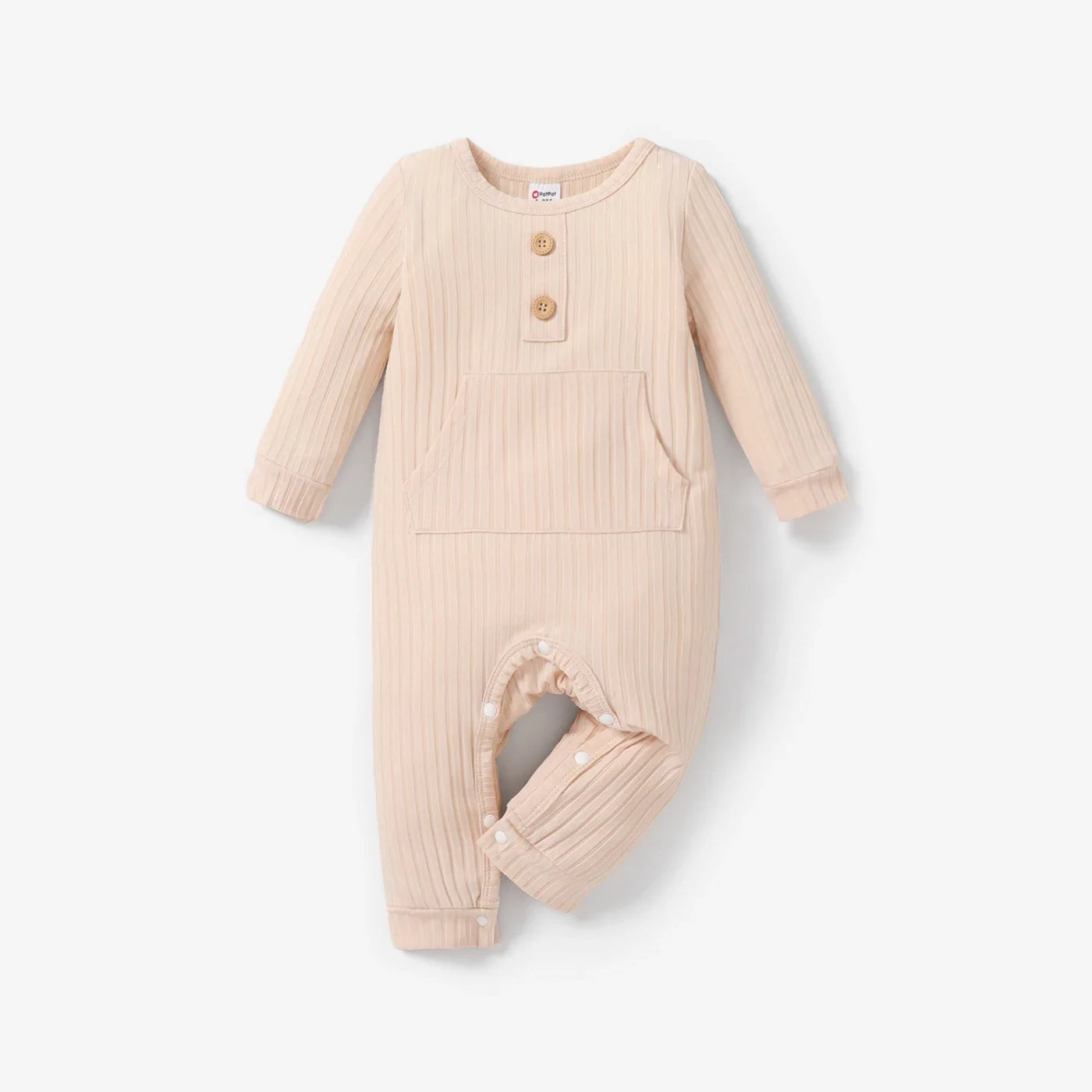 Ribbed Long Sleeve Baby Jumpsuit with Pocket