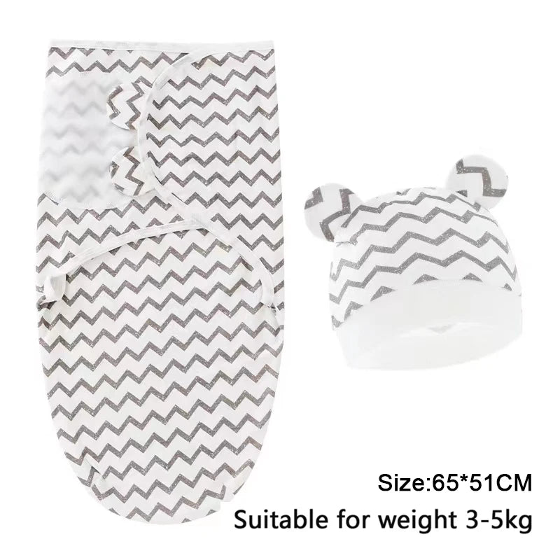 Cartoon Print Swaddle and Hat Set - Cotton Newborn Wrap