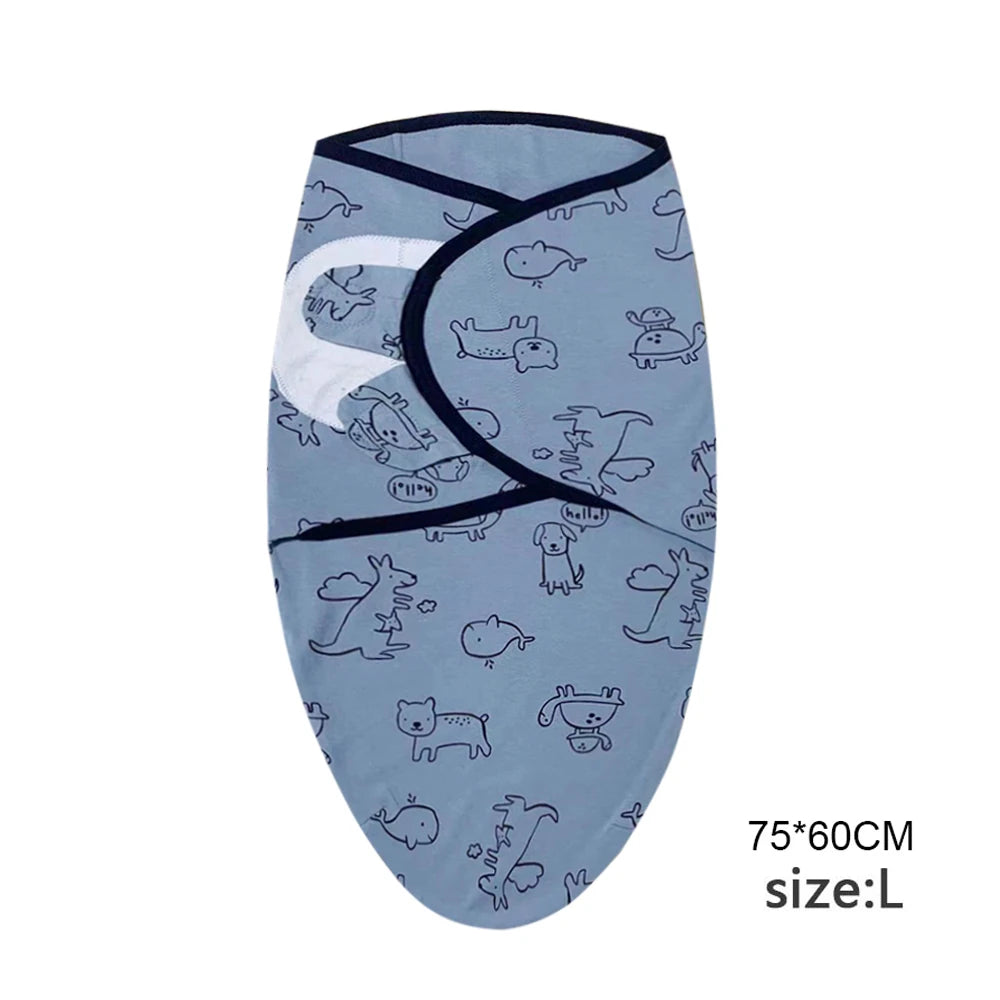 Cartoon Print Swaddle and Hat Set - Cotton Newborn Wrap