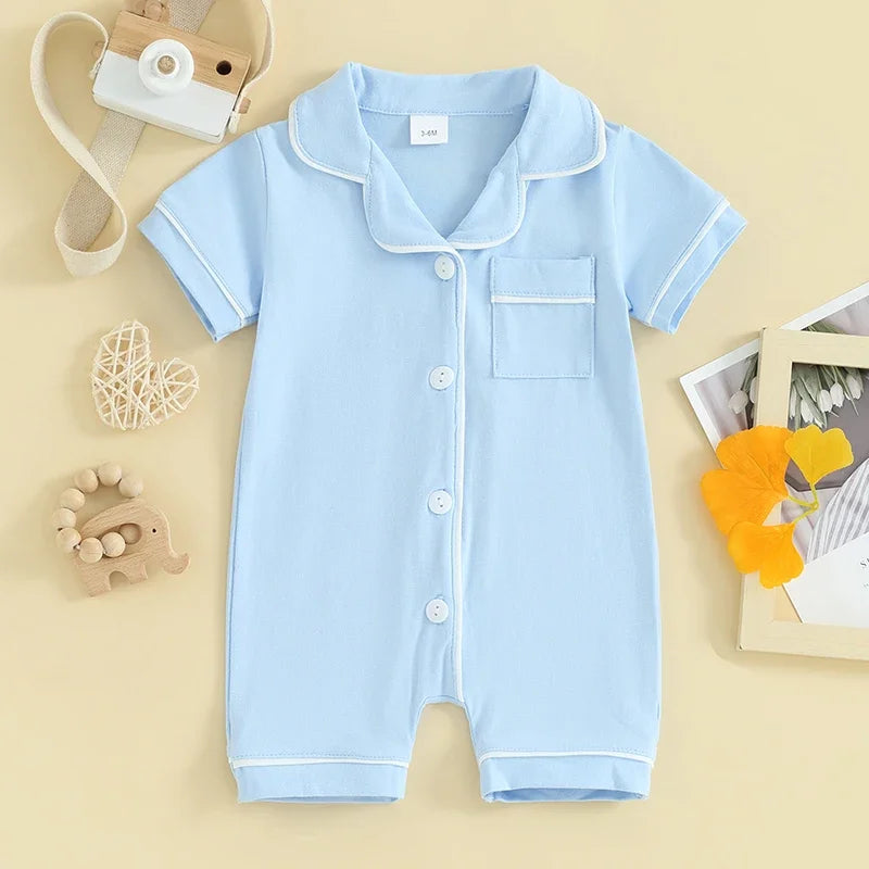 Baby Short Sleeve Pajama - Button-Down Sleepwear with Pocket