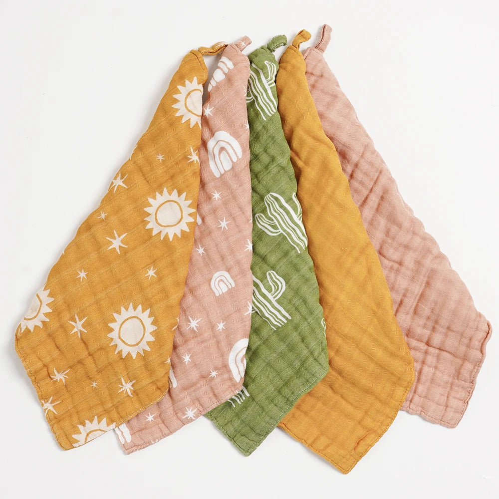 Bamboo Muslin Washcloth Set - 5-Piece Soft Baby Towels & Bibs