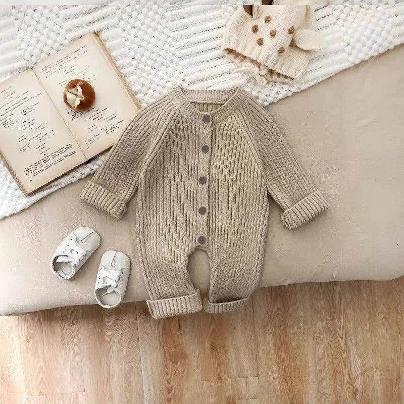 Soft Knitted Baby Romper with Button Front