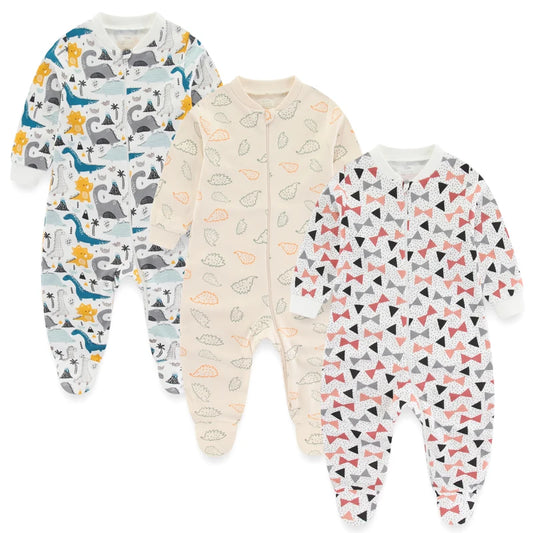 3-Piece Cartoon Baby Clothes Set - Cotton Footie Jumpsuit for Newborn