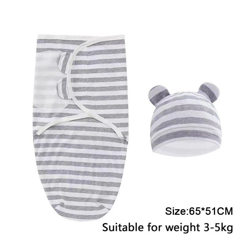 Cartoon Print Swaddle and Hat Set - Cotton Newborn Wrap