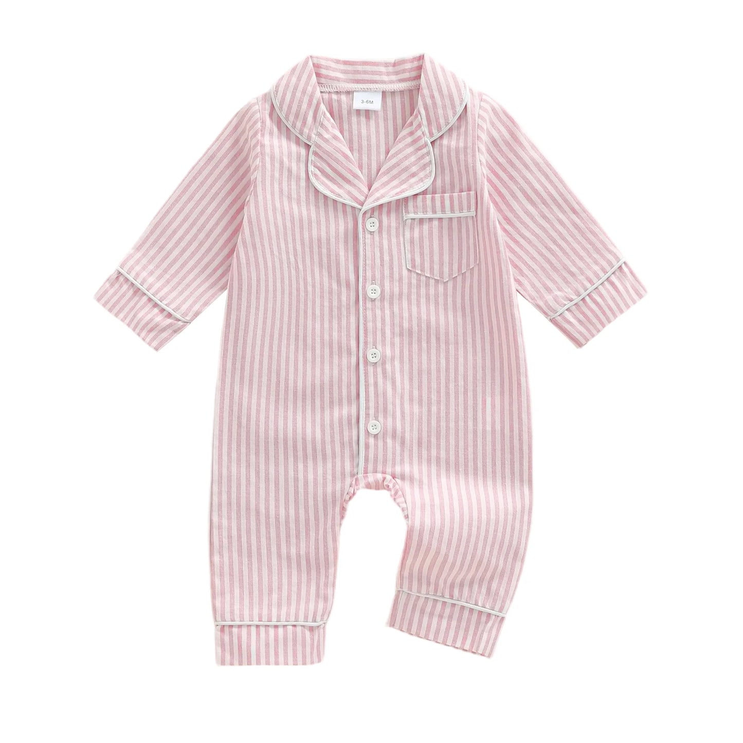 Striped Baby Pajama - Button-Down Sleepwear with Lapel Collar