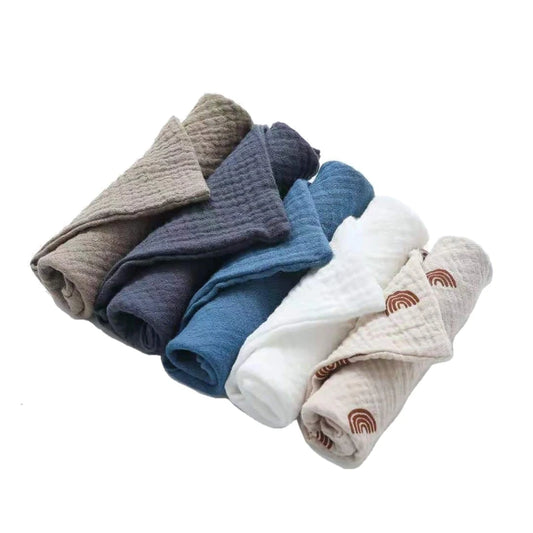 Baby Cotton Washcloth Set - 5-Piece Muslin Towels & Bibs