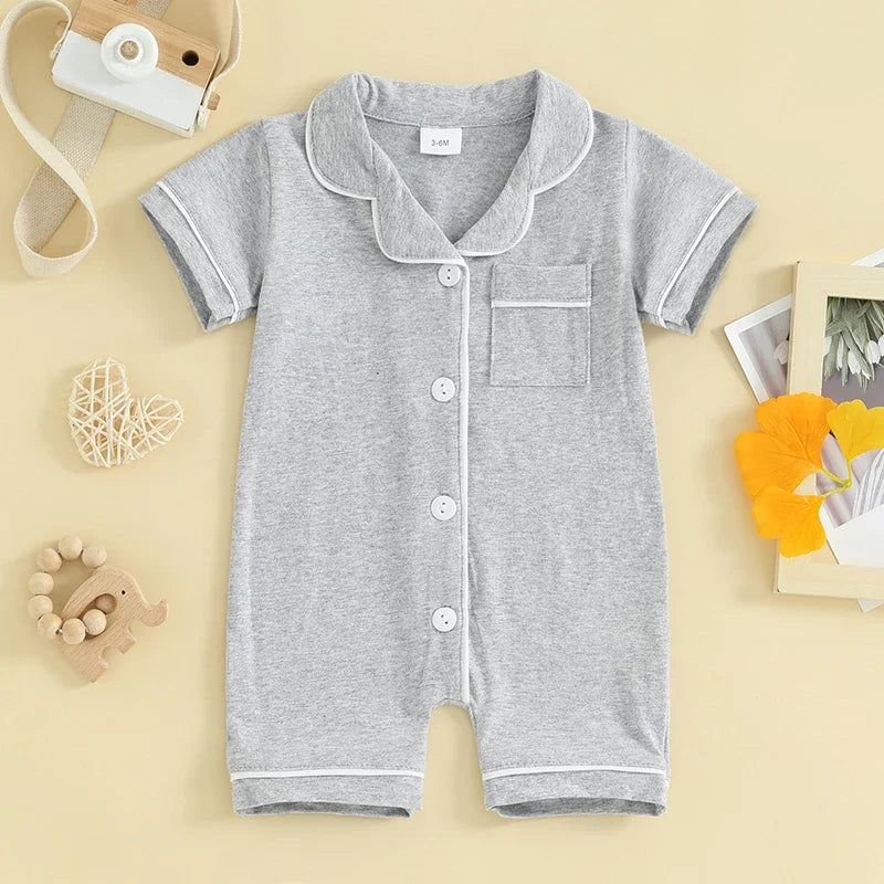 Baby Short Sleeve Pajama - Button-Down Sleepwear with Pocket