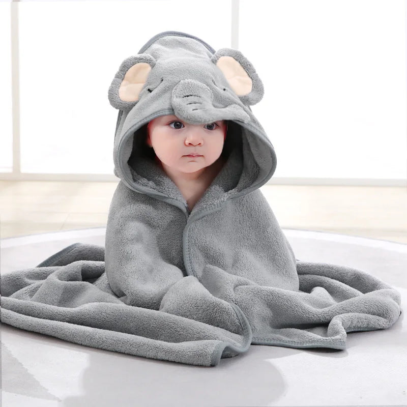 Cartoon Animal Hooded Baby Bath Towel - Soft Coral Fleece Blanket