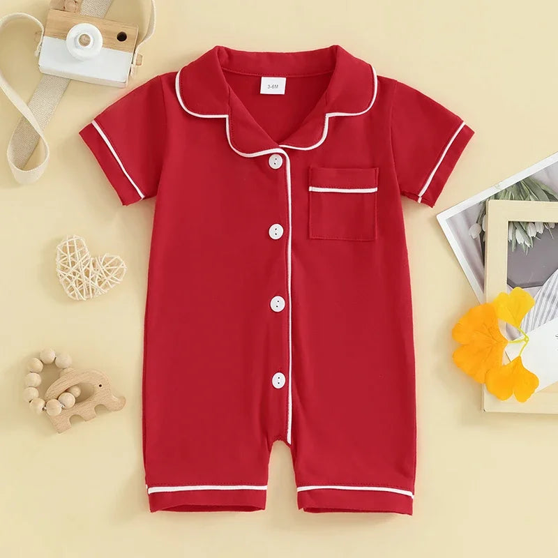 Baby Short Sleeve Pajama - Button-Down Sleepwear with Pocket