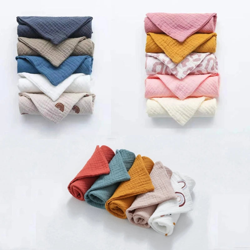 Baby Cotton Washcloth Set - 5-Piece Muslin Towels & Bibs